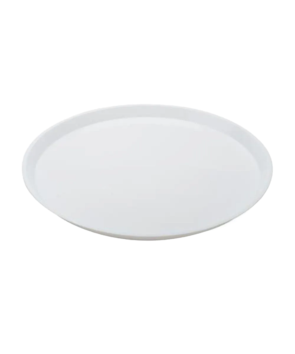 CATERING TRAY 14" ROUND WHITE PLASTIC ANGLED HIGH RIM PLATTER - 25/CASE