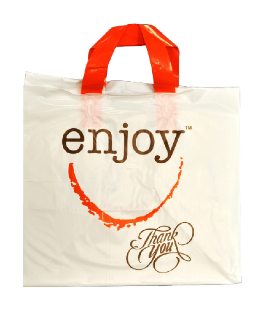 BAG PLASTIC WHITE 3MIL SOFT LOOP HANDLE w/INSERT 12"X10"X12"X10" ENJOY RECYCLABLE - 250/BOX