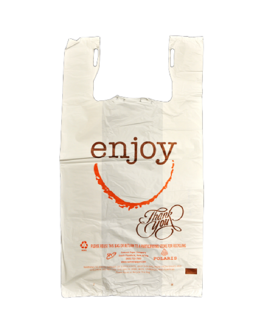 BAG PLASTIC WHITE 12"X7"X23" 22 MIC PRINT "ENJOY" - 500/CASE