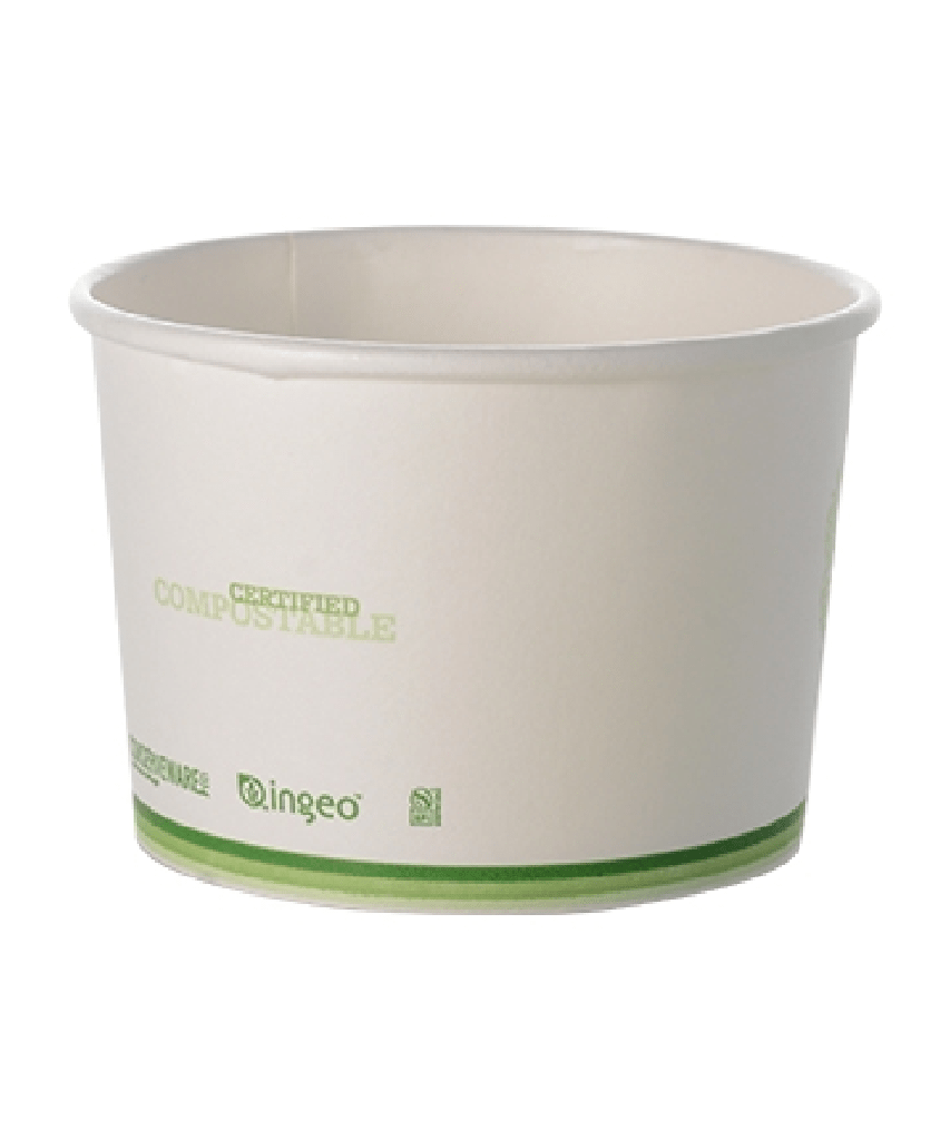 CONTAINER 8oz PLA LINED FOOD/SOUP BOWL (90MM) COMPOSTABLE - 1000/CASE