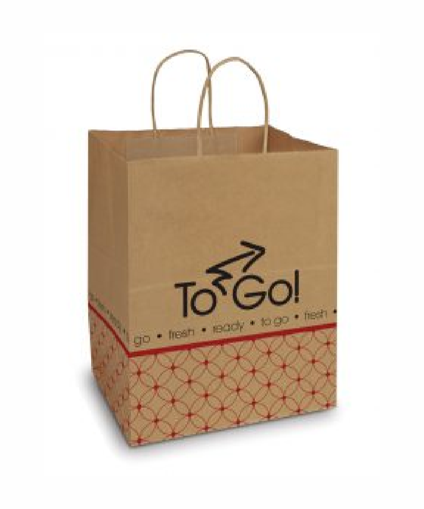 BAG PAPER BISTRO KRAFT CARRYOUT SHOPPING 10"X6.75"X12" Dubl Life ToGo! RECYCLABLE - 250/CASE