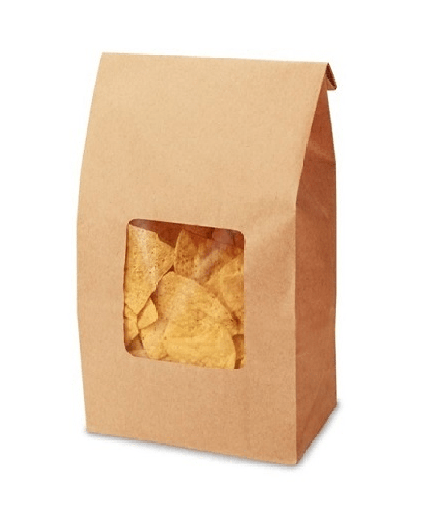 BAG PAPER 1lb 4.75"x2.5 "x 9.5" BAKERY STAND-UP NATURAL W/WINDOW - 500/CASE