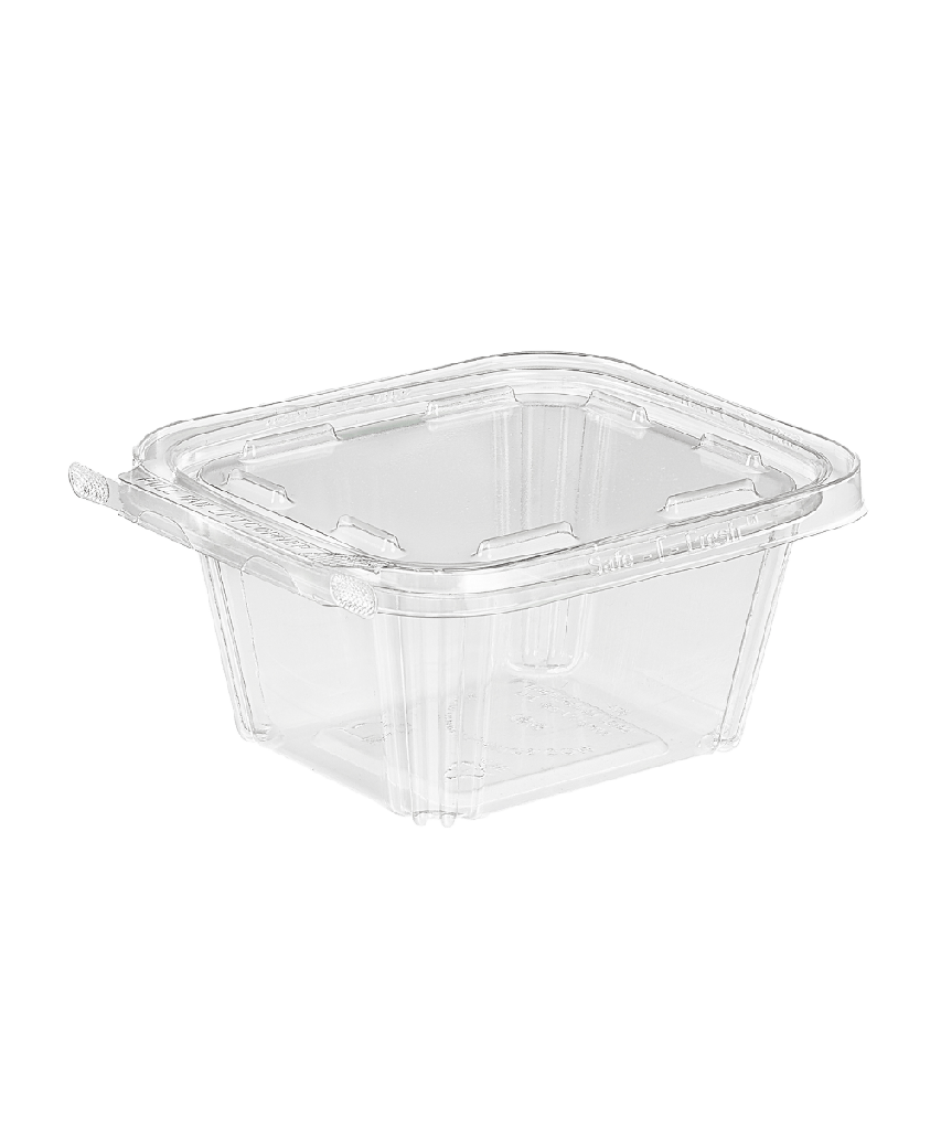 CLAMSHELL 16oz RECTANGULAR CLEAR PLASTIC 1-COMPARTMENT HINGE LID TAMPER EVIDENT & TAMPER RESISTANT - 240/CASE