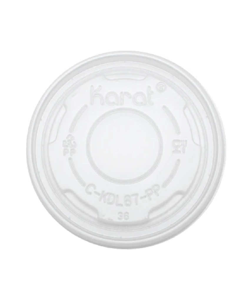 FLAT LID PLASTIC CLEAR ROUND FOR 5oz PAPER HOT OR COLD CONTAINER  87mm RECYCLABLE - 1000/CASE