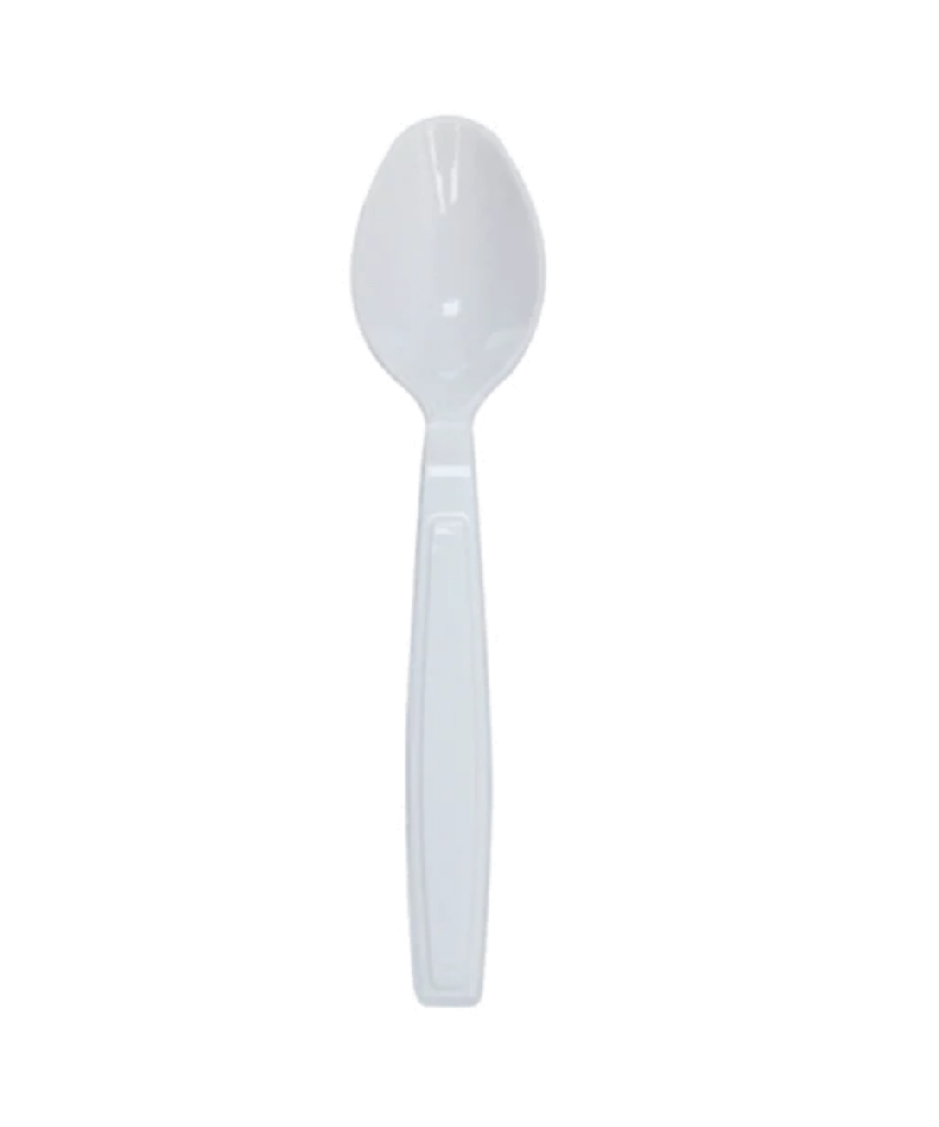 TEASPOON 6.5" EXTRA HEAVY WEIGHT WHITE PLASTIC / DISPOSABLE CUTLERY - 1000/CASE