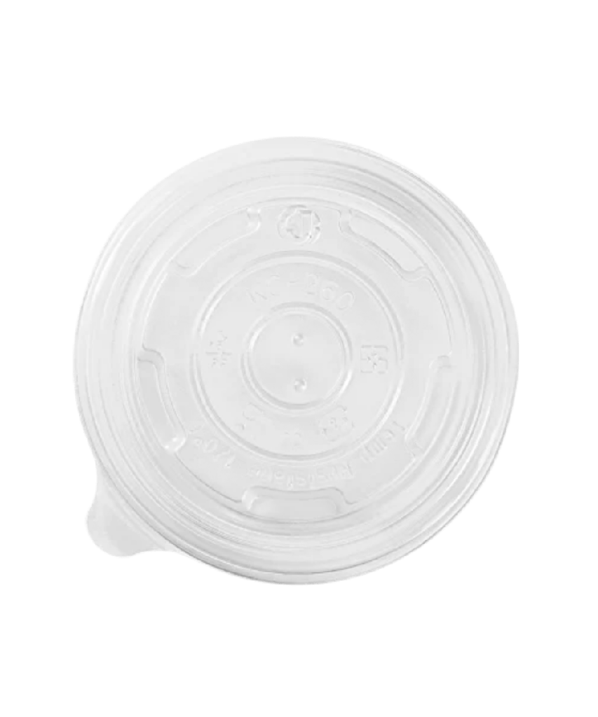 FLAT LID CLEAR PLASTIC ROUND VENTED FOR 8oz PAPER HOT OR COLD CONTAINER 95mm Karat RECYCLABLE - 1000/CASE