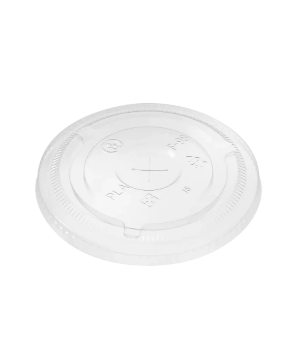 FLAT LID CLEAR PLA ROUND VENTED FOR 12-24oz PAPER HOT/COLD CONTAINER 98mm COMPOSTABLE Karat  - 1000/CASE