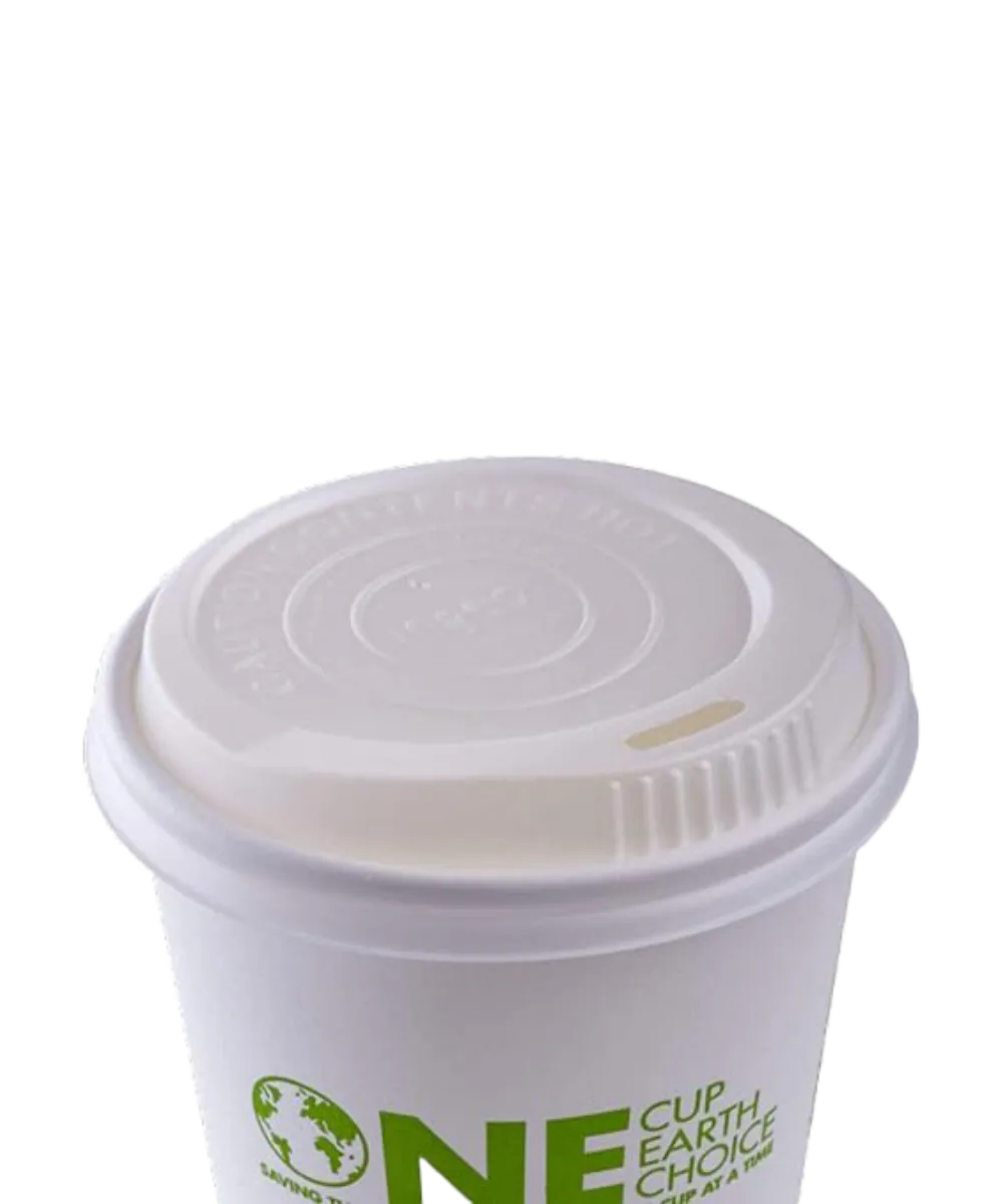 CUP LID WHITE PLA ROUND DOME SIPPER FOR 12-24oz PAPER HOT CUP 98mm COMPOSTABLE Karat - 1000/CASE