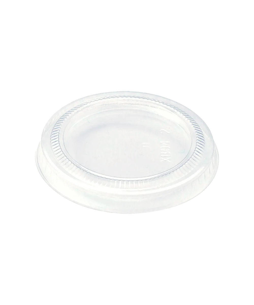 PORTION CUP LID 2oz to 3oz CLEAR PLA FLAT SOUFFLE RECYCLABLE - 2000/CASE