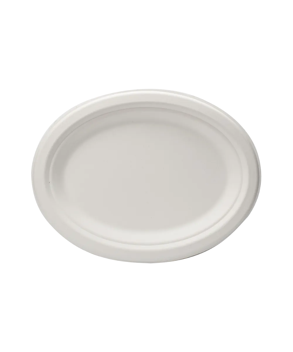 OVAL PLATE 10"X8" WHITE BAGASSE - 500/CASE