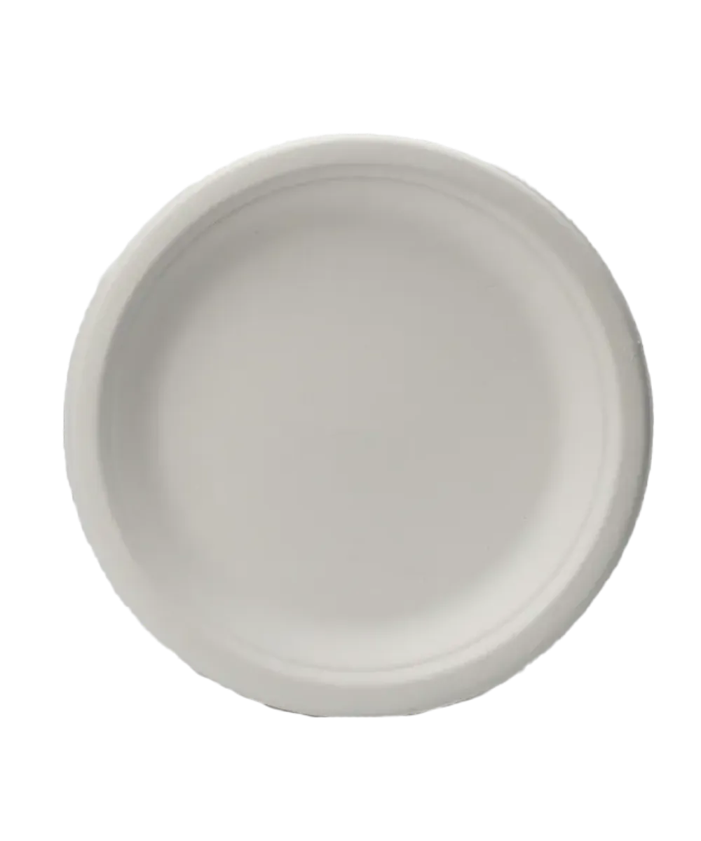 SUGARCANE PULP PLATE 10" ROUND WHITE COMPOSTABLE BIODEGRADABLE - 500/CASE