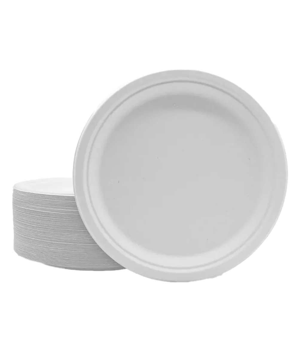 SUGARCANE PULP PLATE 7" ROUND WHITE COMPOSTABLE BIODEGRADABLE PFAS FREE - 1000/CASE