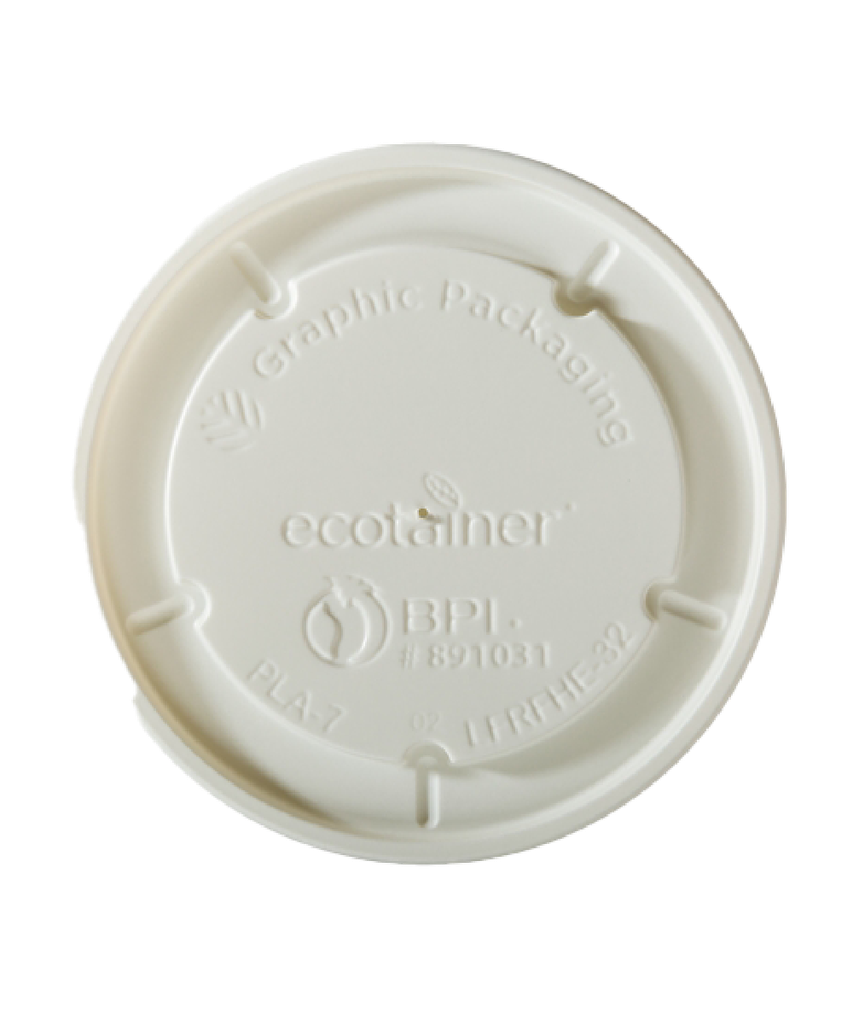 LID WHITE PLA LINED COMPOSTABLE FITS 16-32-oz CONTAINER ECOTAINER - 500/CASE