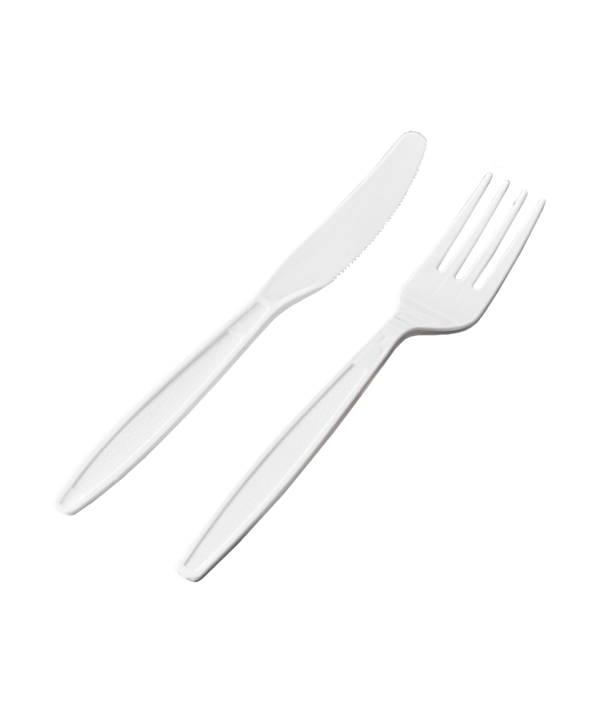 CUTLERY KIT FORK / KNIFE / NAPKIN WHITE WRAPPED BIO-DEGRADABLE PSM - 250/CASE