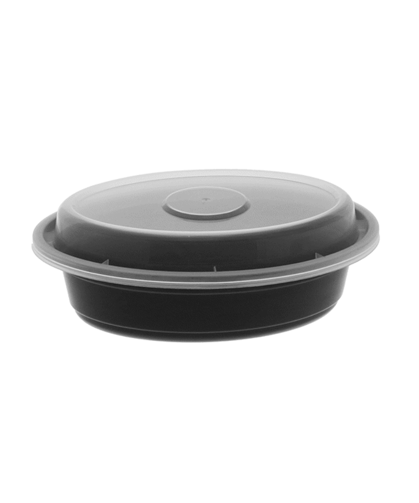 VERSATAINER COMBO 8oz OVAL PLASTIC PP BLACK CONTAINER AND CLEAR LID - 150/CASE