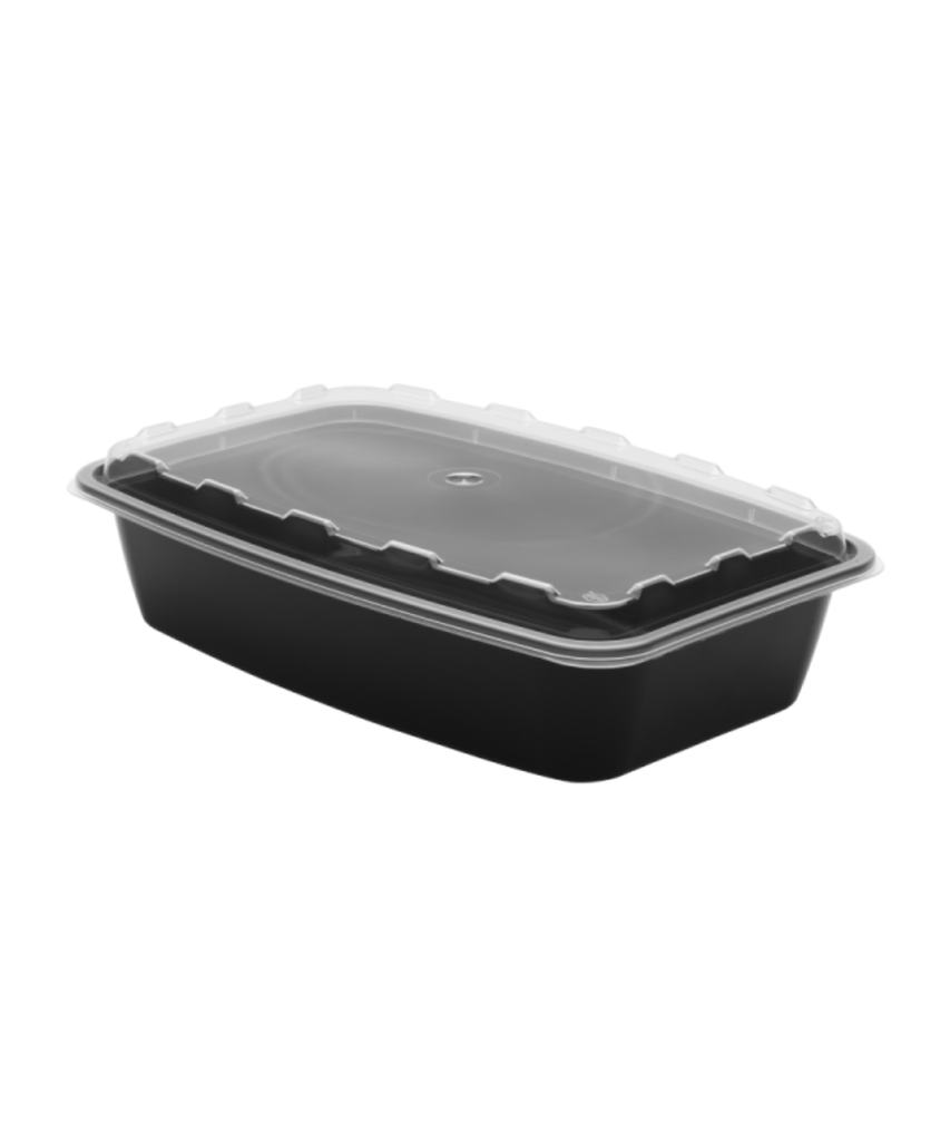 CONTAINER COMBO PLASTIC RECTANGULAR 56oz BLACK w/VENTED LID - 100/CASE