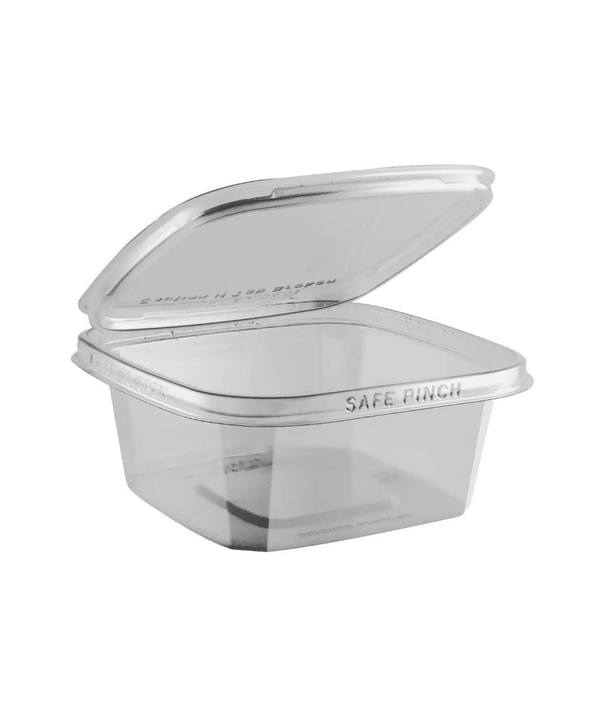 CONTAINER PLASTIC HINGED SAFE PINCH 24oz SQUARE TAMPER EVIDENT - 300/CASE