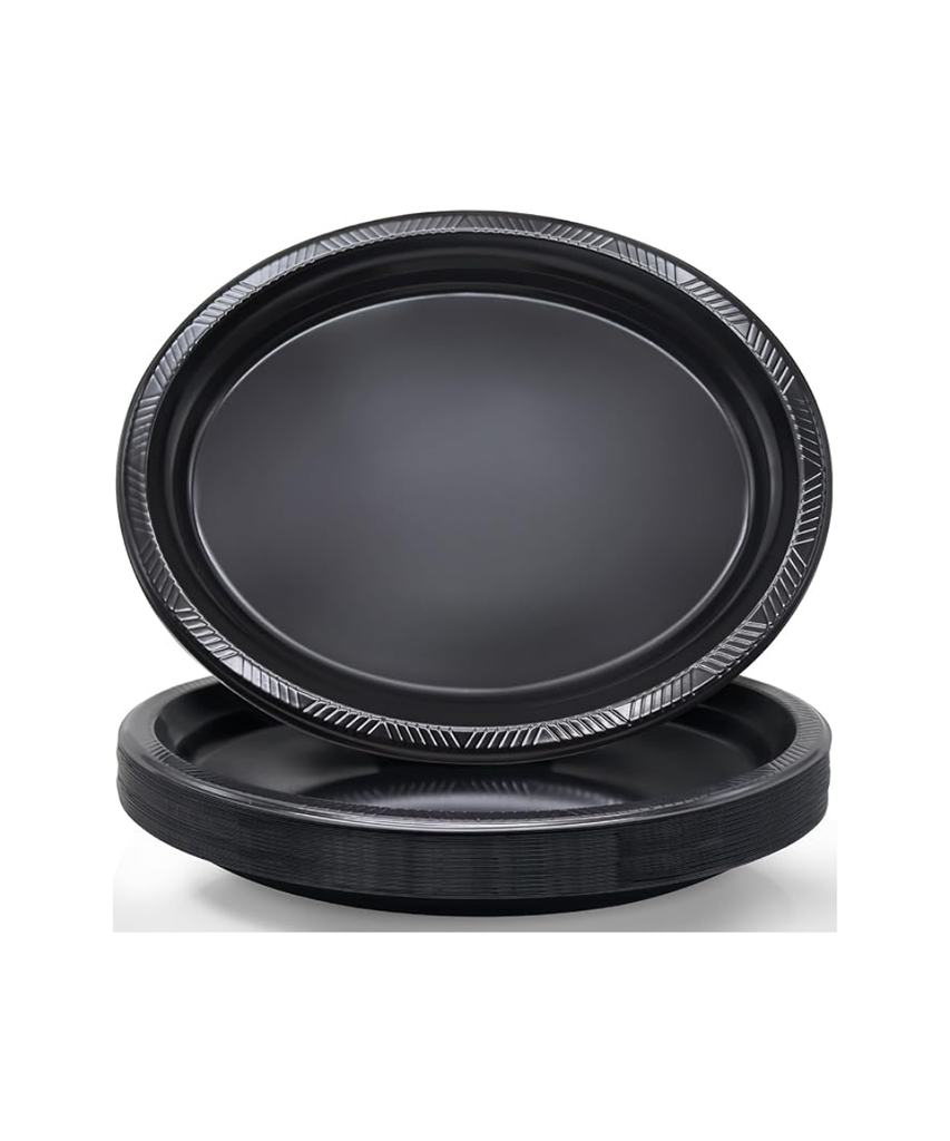 PLATE PLASTIC HEAVY OVAL 7"x9" BLACK - 500/CASE