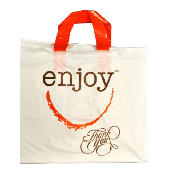 BAG PLASTIC 10x9x13x10 3mil SOFT LOOP HANDLE w/INSERT ENJOY - 250/CASE