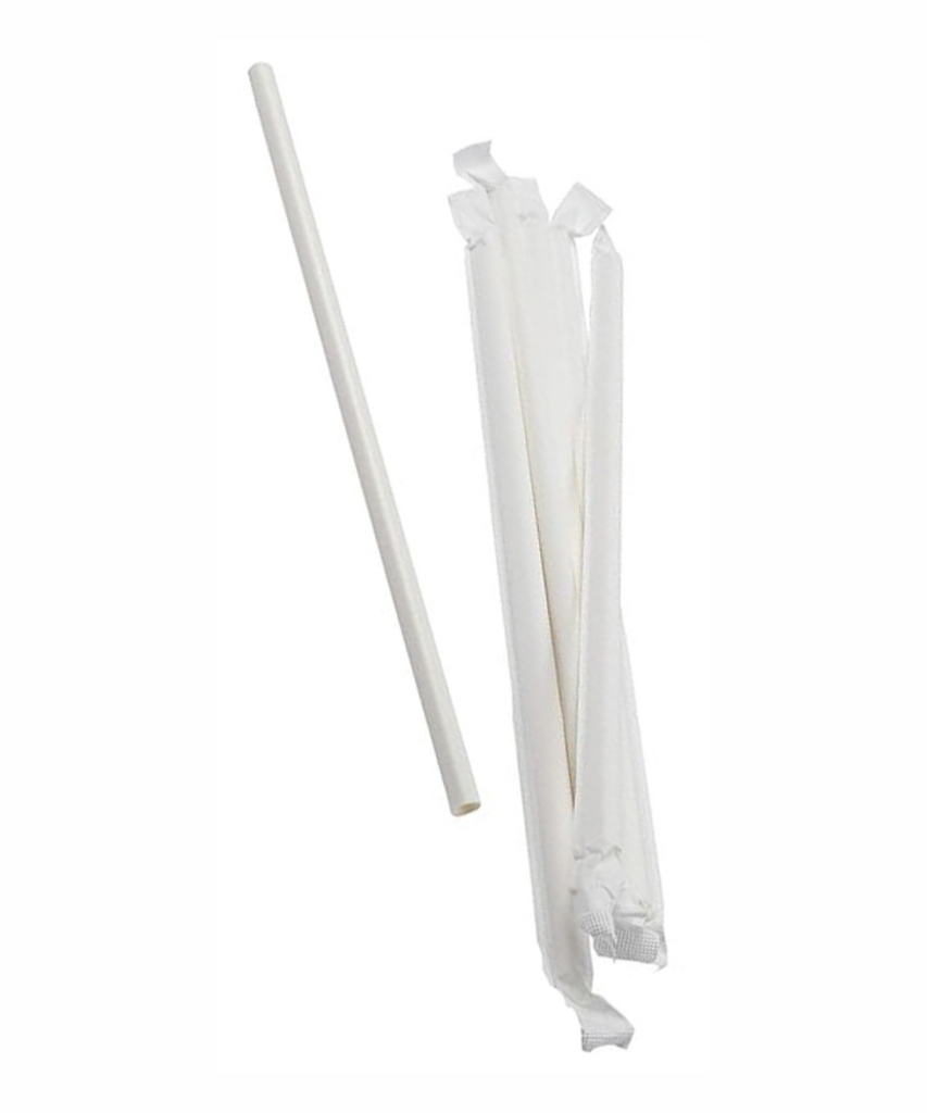 PAPER STRAW 10.25" WRAPPED 8mm WHITE - 4000/CASE