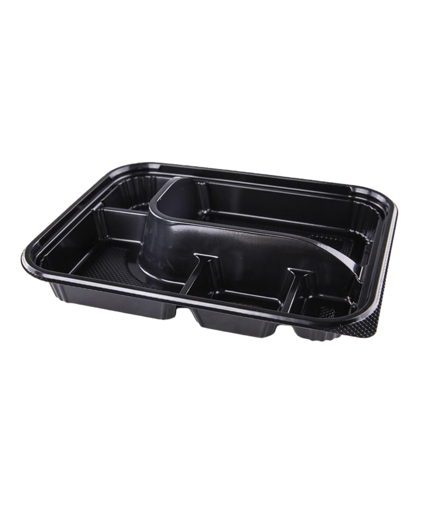 CONTAINER PLASTIC SQUARE BLACK 5-COMPARTMENT BENTO - 200/CASE