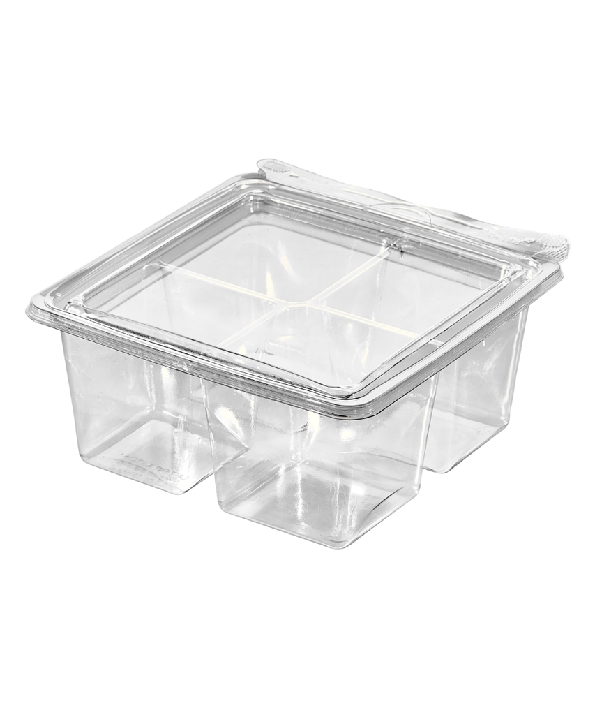 CONTAINER SQUARE 22oz 4-COMPARTMENT TAMPER EVIDENT HINGED MEDIUM - 220/CASE
