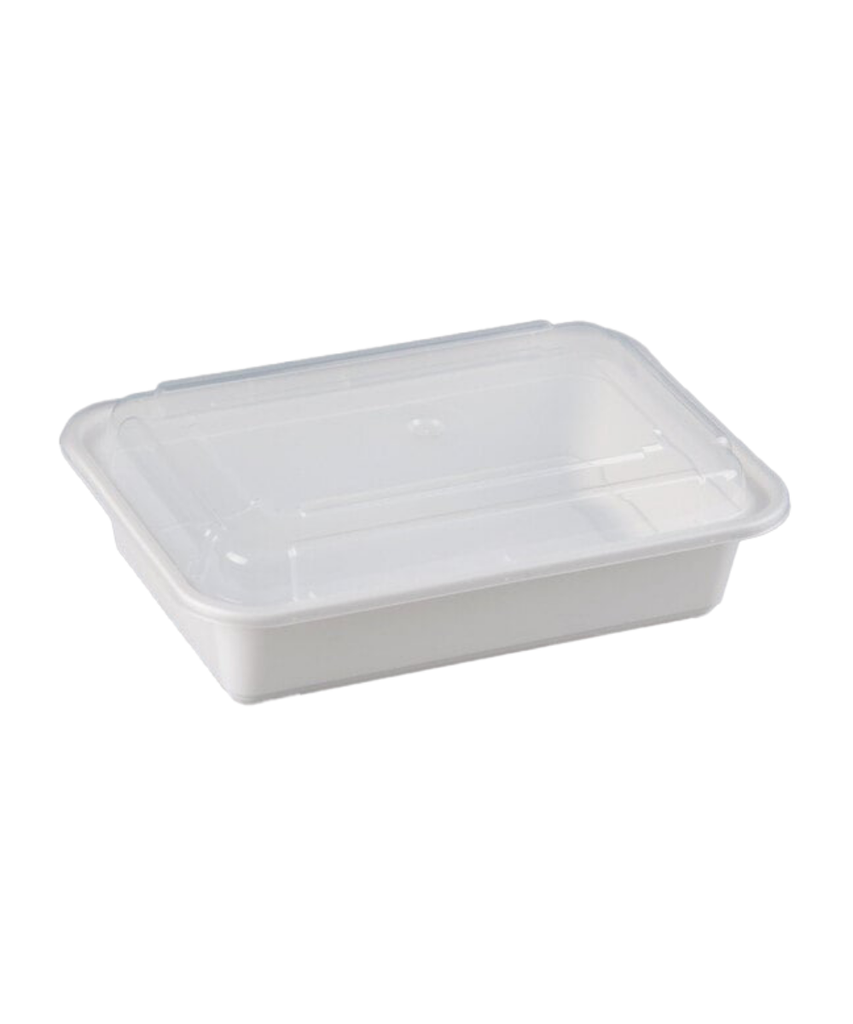 CONTAINER PLASTIC RECTANGULAR 38oz WHITE MICROWAVEABLE - 240/CASE