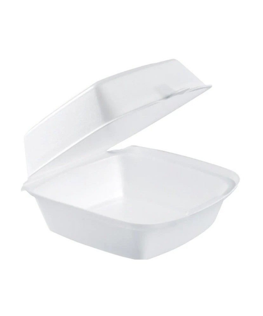 FOOD CONTAINER FOAM 6X6X3 SQUARE WHITE HINGE - 500/CASE