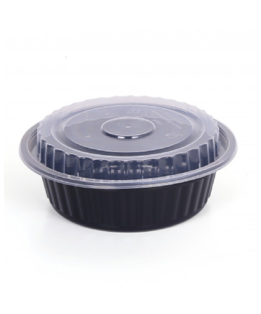CONTAINER PLASTIC ROUND 24oz BLACK COMBO w/LID - 150/CASE