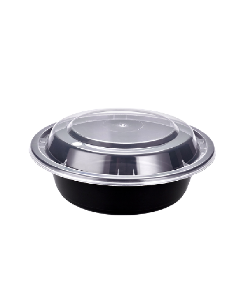 CONTAINER PLASTIC ROUND 18oz BLACK COMBO w/LID - 150/CASE