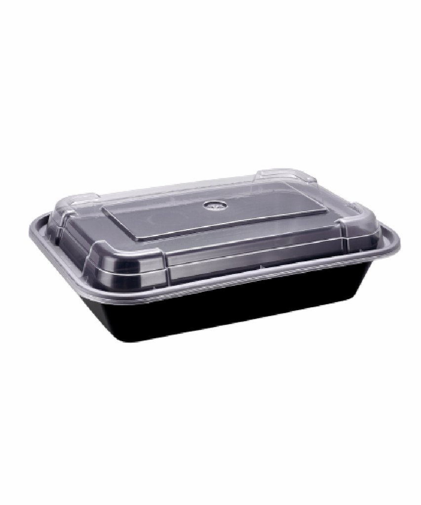 CONTAINER PLASTIC 16oz RECTANGULAR 7x5 BLACK COMBO w/LID - 150/CASE