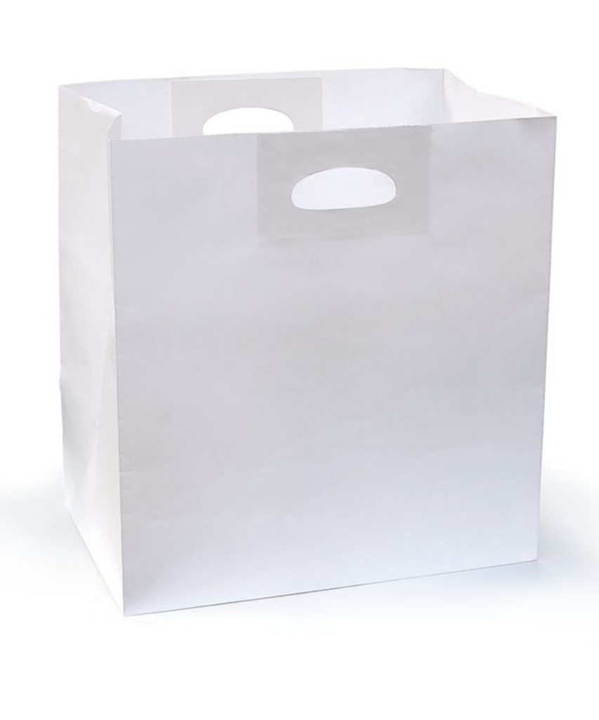 BAG PAPER 11x6x11 WHITE DIE CUT 110 GSM PLAIN -400/CS RECYCLABLE - 400/CASE