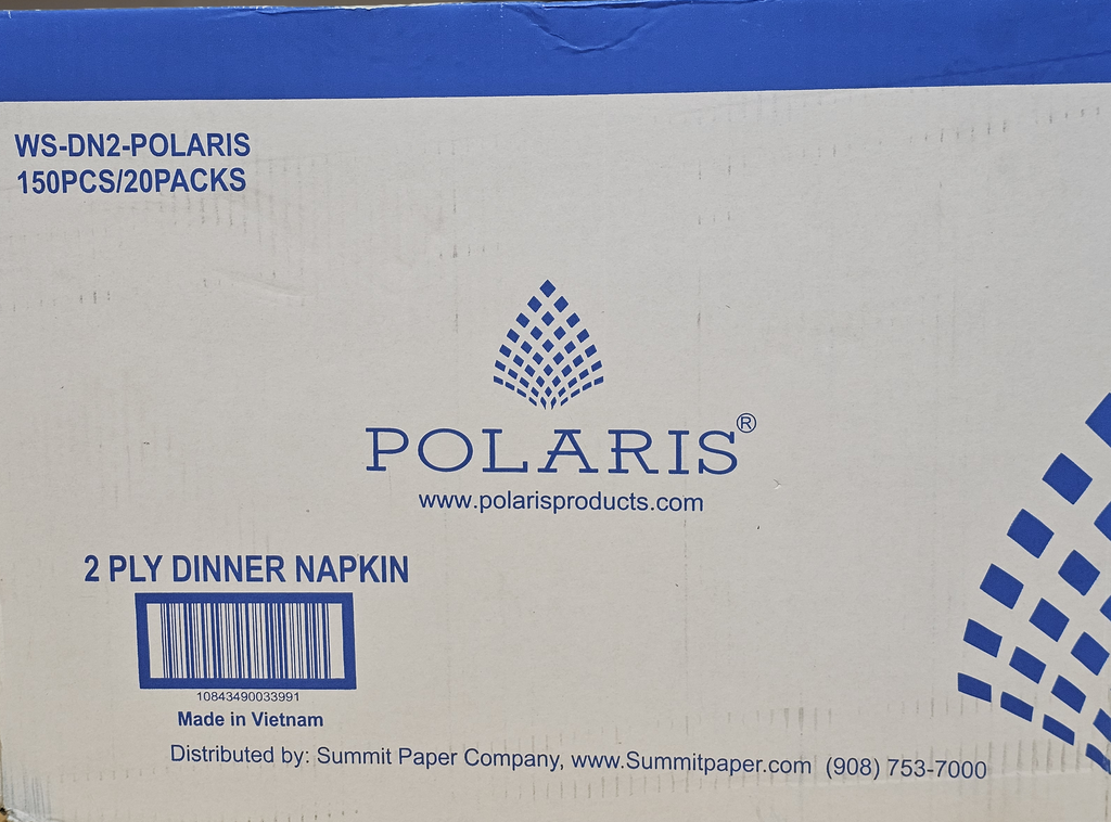 2 PLY DINNER NAPKIN, WHITE, 3000 ECO FRIENDLY 2 PLY, VIRGIN PULP, 12.5 GSM 1/8 FOLD, SHEET SIZE 14.17"X16.53'' EMBOSSED - 3000/CS