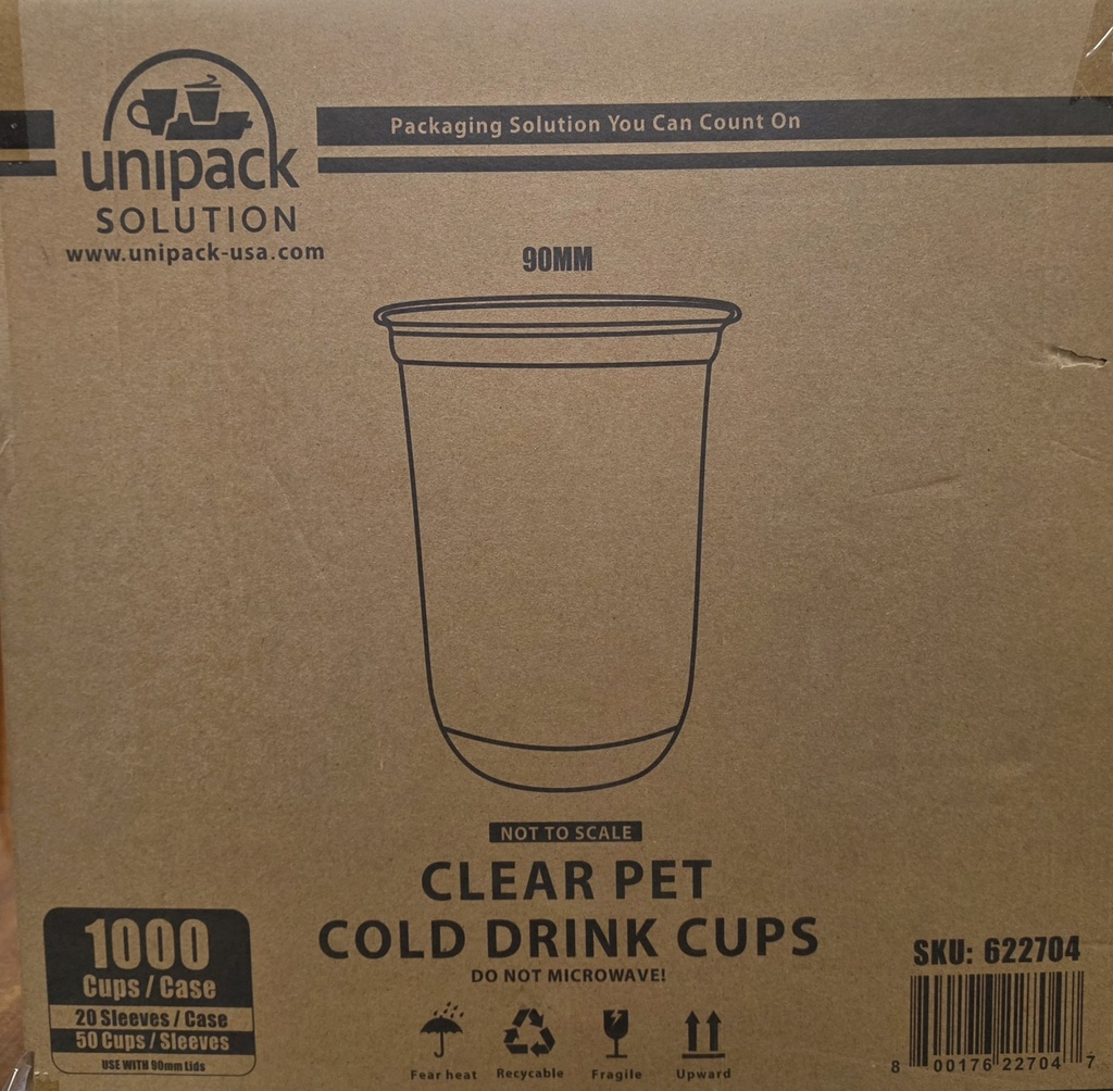 CUP 16oz PET CLEAR PLASTIC HEAVY WEIGHT U-SHAPE BOTTOM 90mm FOR COLD BEVERAGE LIQUID AND SMOOTHIE RECYCLABLE - 1000/CASE 