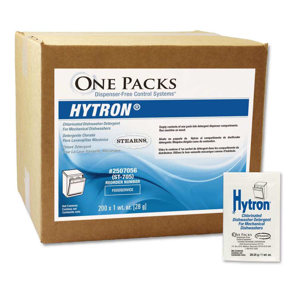 One Packs® Hytron® Chlorinated Dishwasher Detergent for mechanical dishwashers