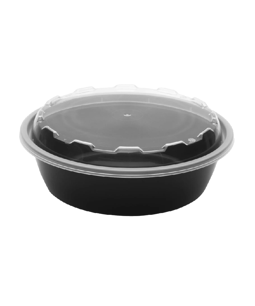 BLACK CONTAINER & CLEAR LID COMBO 24oz PLASTIC ROUND 6.80"X1.90 - 150/CASE