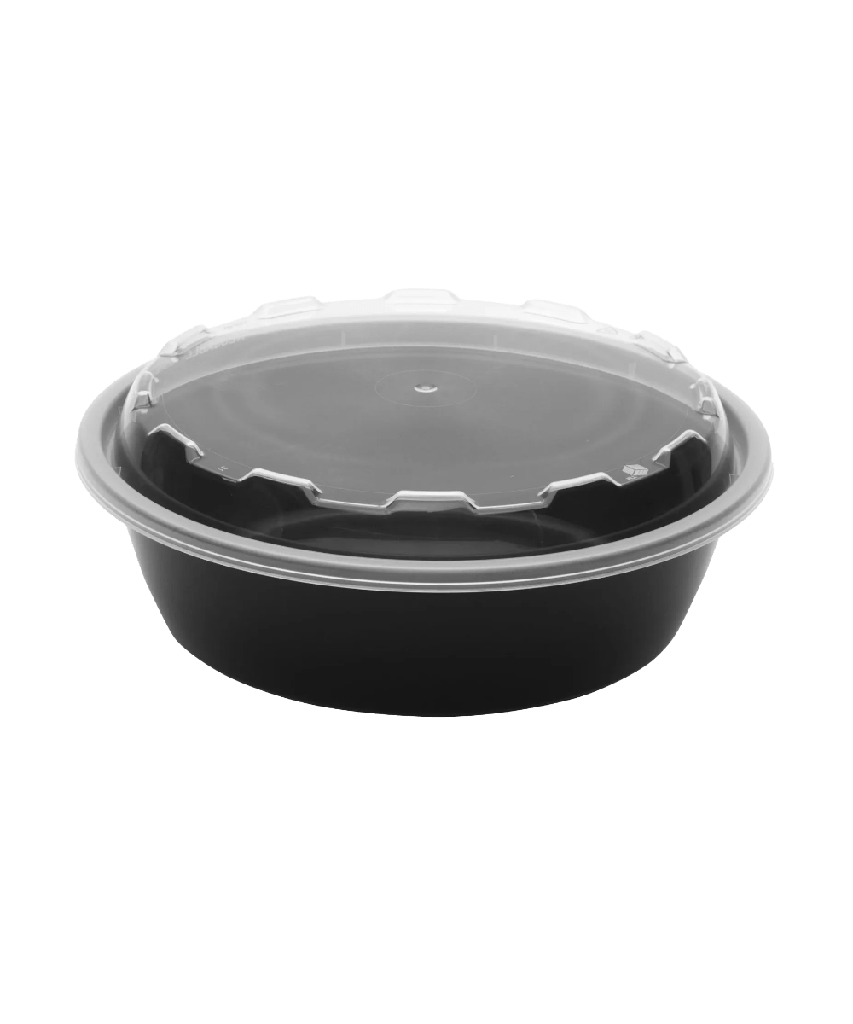 BLACK CONTAINER & CLEAR LID COMBO 32oz PLASTIC ROUND 6.80"X2.50" - 150/CASE