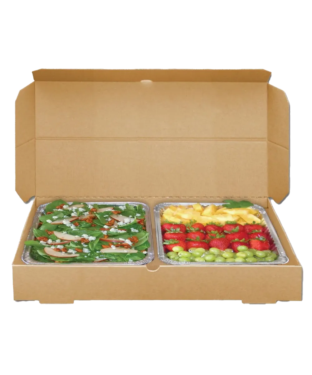 BOX REGULAR 21 ¾”X13 ¼”X2 ½ “ PAPER BOARD KRAFT FITS FULL ALUMINUM TRAY SHALLOW OR MEDIUM OR 2 HALF TRAYS RECYLABLE - 50/BUNDLE