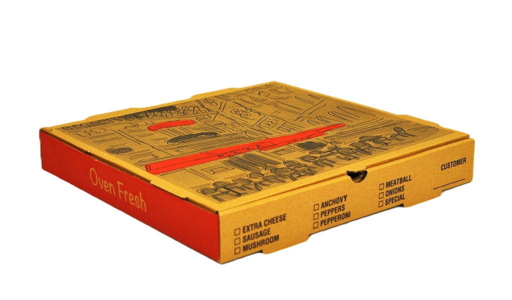 PIZZA BOX B-FLUTE 14"x14" BROWN STOCK PRINT - 50/PK