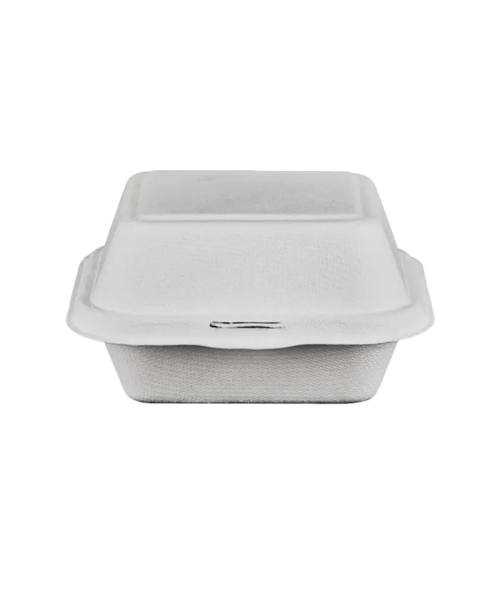 CONTAINER 6"X6" FIBER NATURAL 1-COMPARTMENT HINGE LID SQUARE PFAS-FREE  - 500/CASE