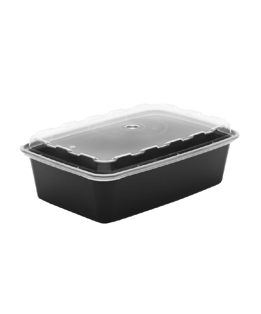 BLACK CONTAINER & CLEAR LID COMBO 38oz PLASTIC RECTANGULAR 8.30"X5.80"X2.18" - 150/CASE