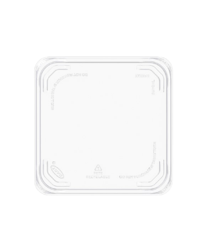 CONTAINER LID 6" SQUARE CLEAR PET RECESSED LEAK RESITANT TEMPER EVIDENT AND TAMPER RESISTANT RECYCLABLE - 300/CASE