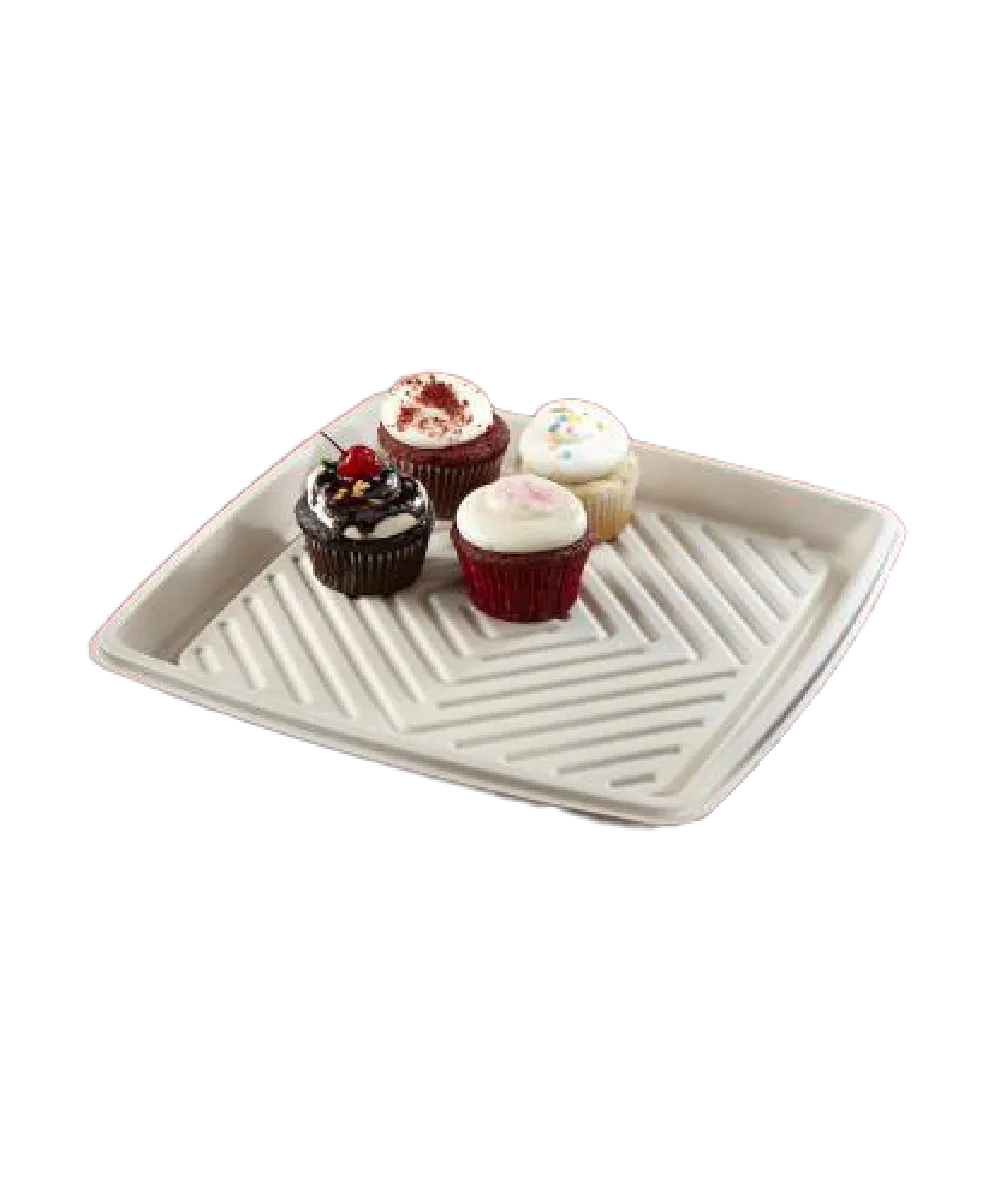 CATERING TRAY 12" PULP NATURAL SQUARE PLATTER COMPOSTABLE  - 25/CASE