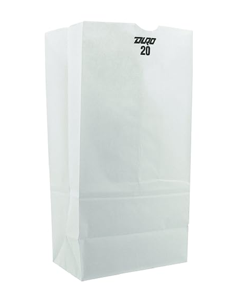 BAG PAPER 20# WHITE RECYLABLE - 500/CASE