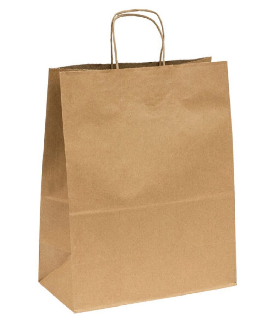 BAG PAPER BROWN 13.2"X6.9"X16.7" WITH TWIST HANDLE RECYCLABLE - 250/CASE