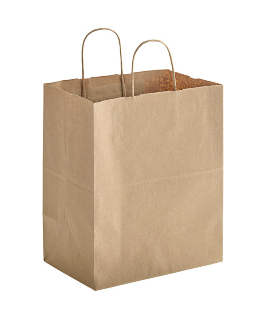 BAG PAPER KRAFT BISTRO GSM 110 11.8"X7"X10 w TWIST HANDLE RECYCLABLE - 250/BOX