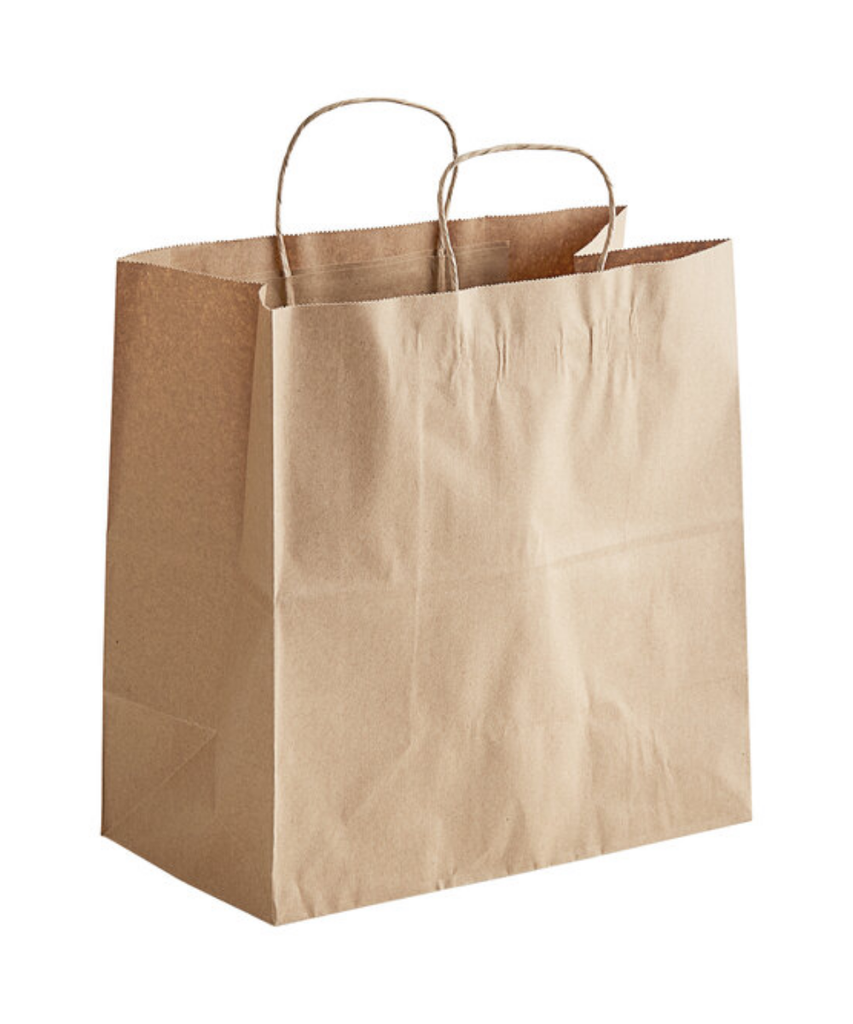 BAG PAPER 13"x7"x13" KRAFT SHOPPING WITH HANDLE RECYCLABLE - 250/BOX