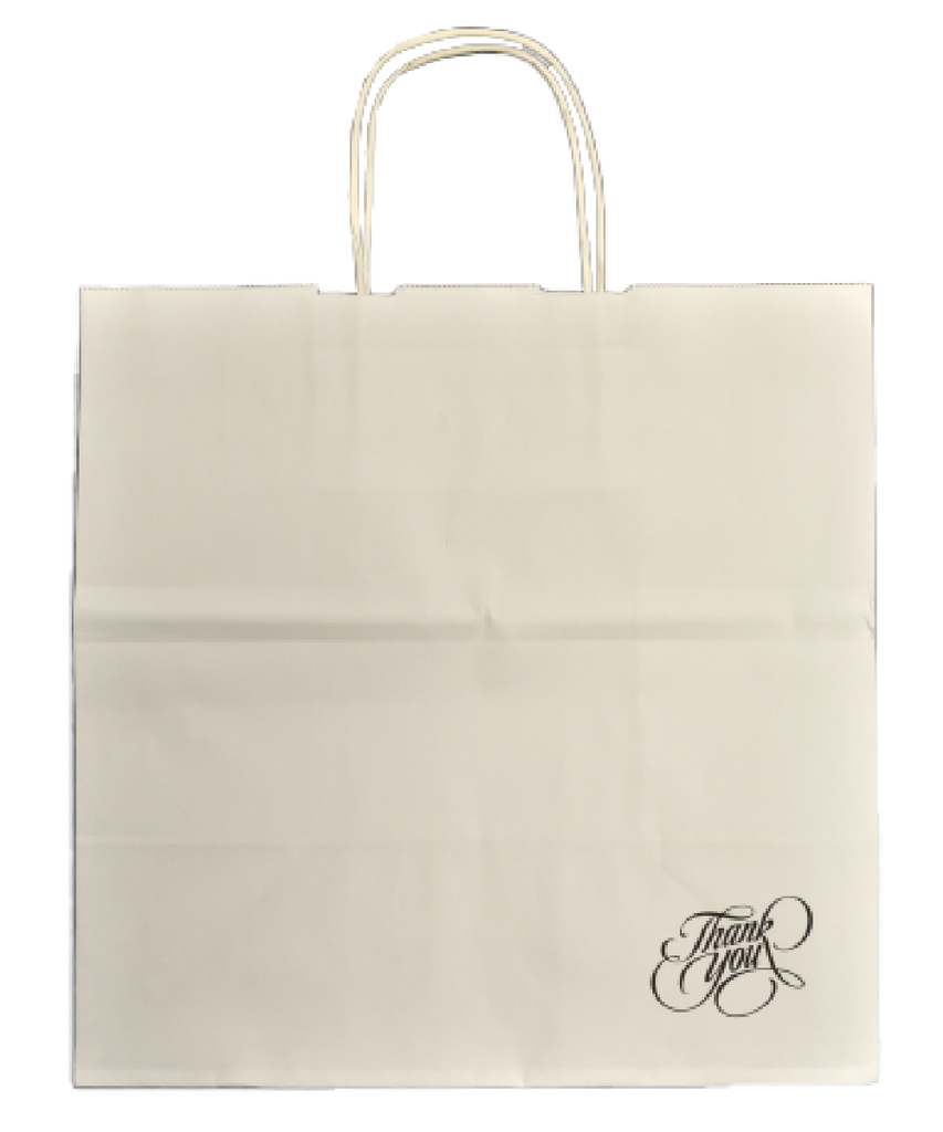 BAG PAPER HVY WHITE BISTRO w/TWIST HANDLE 11.8"X7"X12" "THANK YOU" RECYCLABLE - 250/BOX