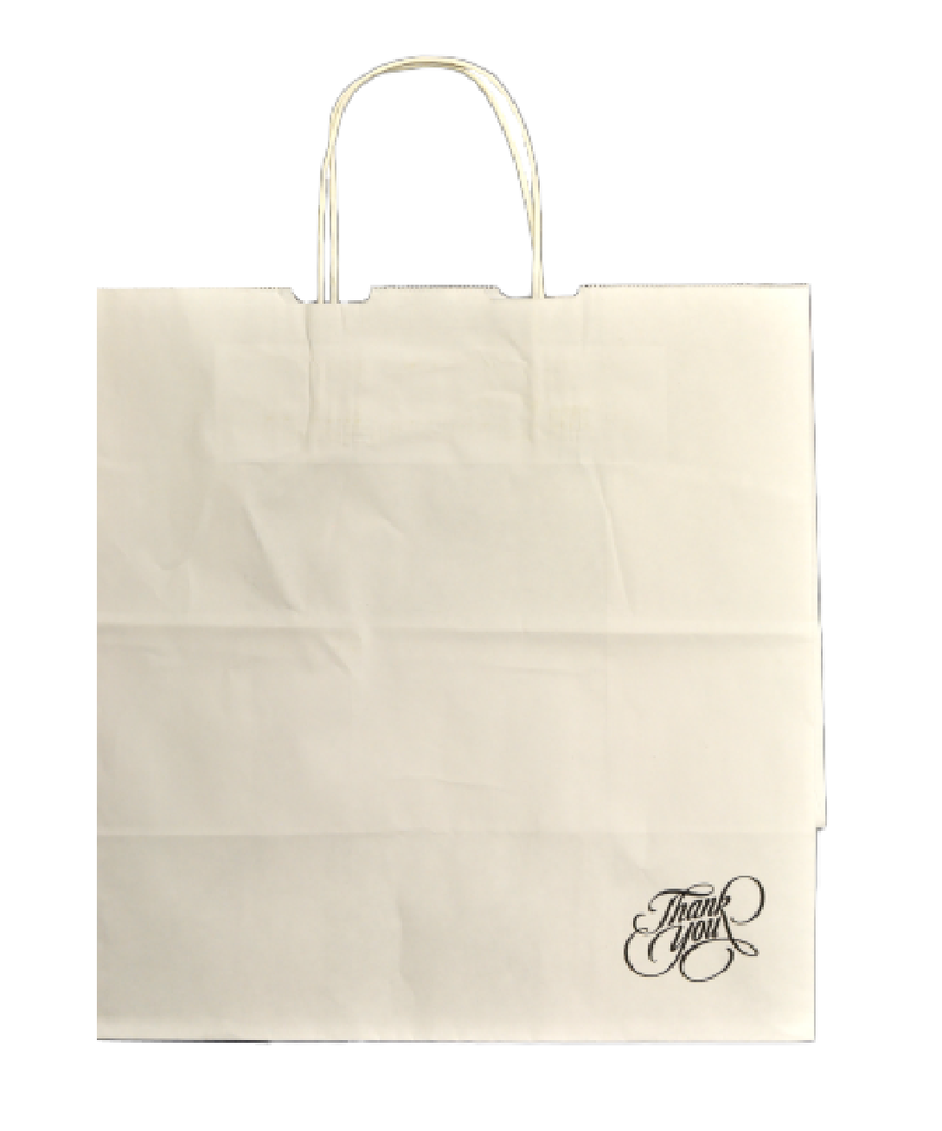 BAG PAPER 13"x7"x13" WHITE HEAVY "THANK YOU" W/TWIST HANDLE RECYCLABLE - 250/BOX