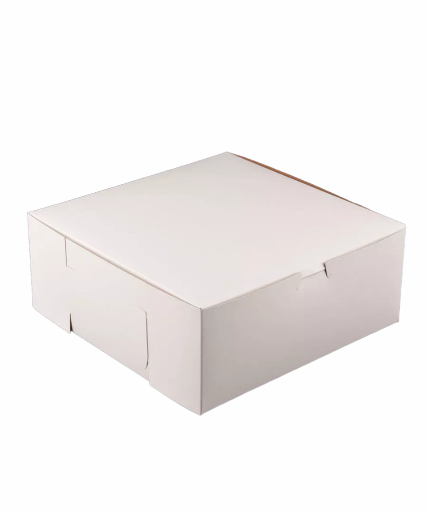 BOX CAKE 10"X10"X4" PAPER BOARD WHITE ATTACHED LID NO-WINDOW RECYCLABLE - 100/CASE